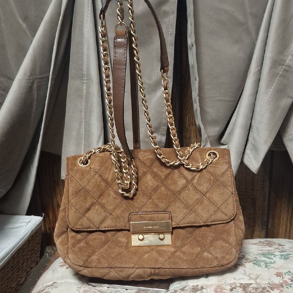 Michael Kors Brown Suede Quilted Shoulder Bag
